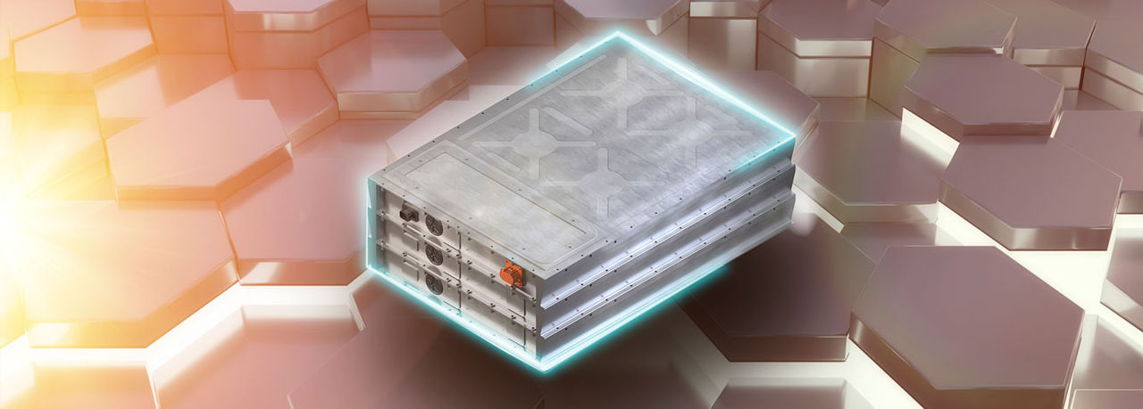 Modulares Batteriesystem mit leuchtender Kontur, unterstreicht Webastos Systemkompetenz und Engagement für Fahrzeug‑Elektrifizierung in Pressemitteilungen.