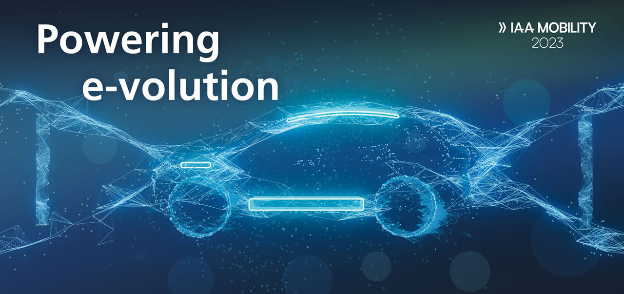 Hero header for Webasto at IAA Mobility 2023, illustrating vehicle electrification and battery/thermal systems to highlight Webasto as a systems partner.